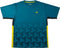 The Yonex YTM12 Men’s Tennis T-Shirt in teal features short sleeves, a striking black geometric pattern on the lower front, yellow side panels, and a small yellow Yonex logo on the chest—making it an ideal choice as a Yonex tennis t-shirt or men’s tennis shirt for your next match.