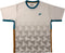 The Yonex YTM12 Men’s Tennis T-Shirt in white is a short-sleeve shirt featuring a striking geometric cube pattern, teal accents on the collar and sleeve edges, orange side panels, and a small blue Yonex logo on the chest.
