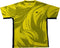 The Yonex YTM14 Mens Tennis T-Shirt in Lime features bold, abstract dark yellow brushstroke patterns and black side panels. Crafted from performance polyester with an athletic fit, this Yonex t-shirt sports a small logo on the left chest, making it an ideal choice for tennis players seeking both style and functionality.