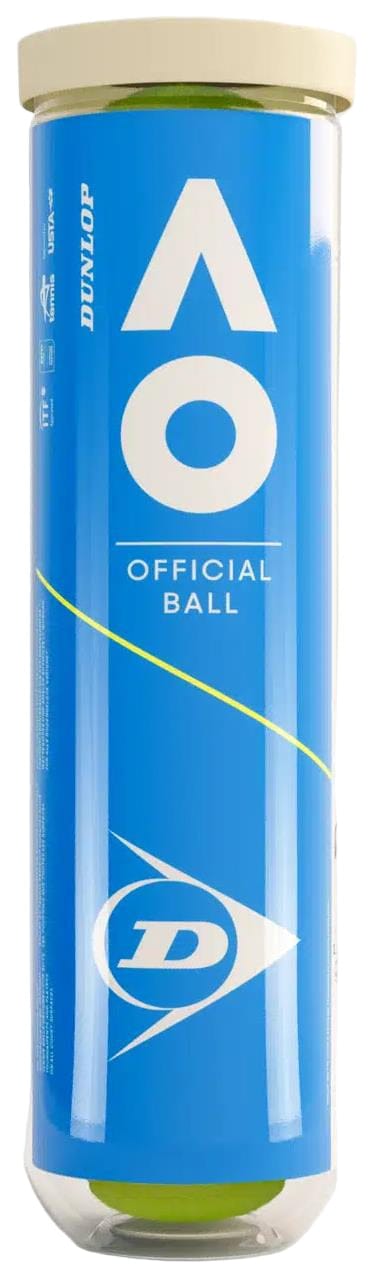 The Dunlop Australian Open 2025 Tennis Balls, in a 4 ball tube with a blue AO logo label, deliver Grand Slam performance for tournaments.