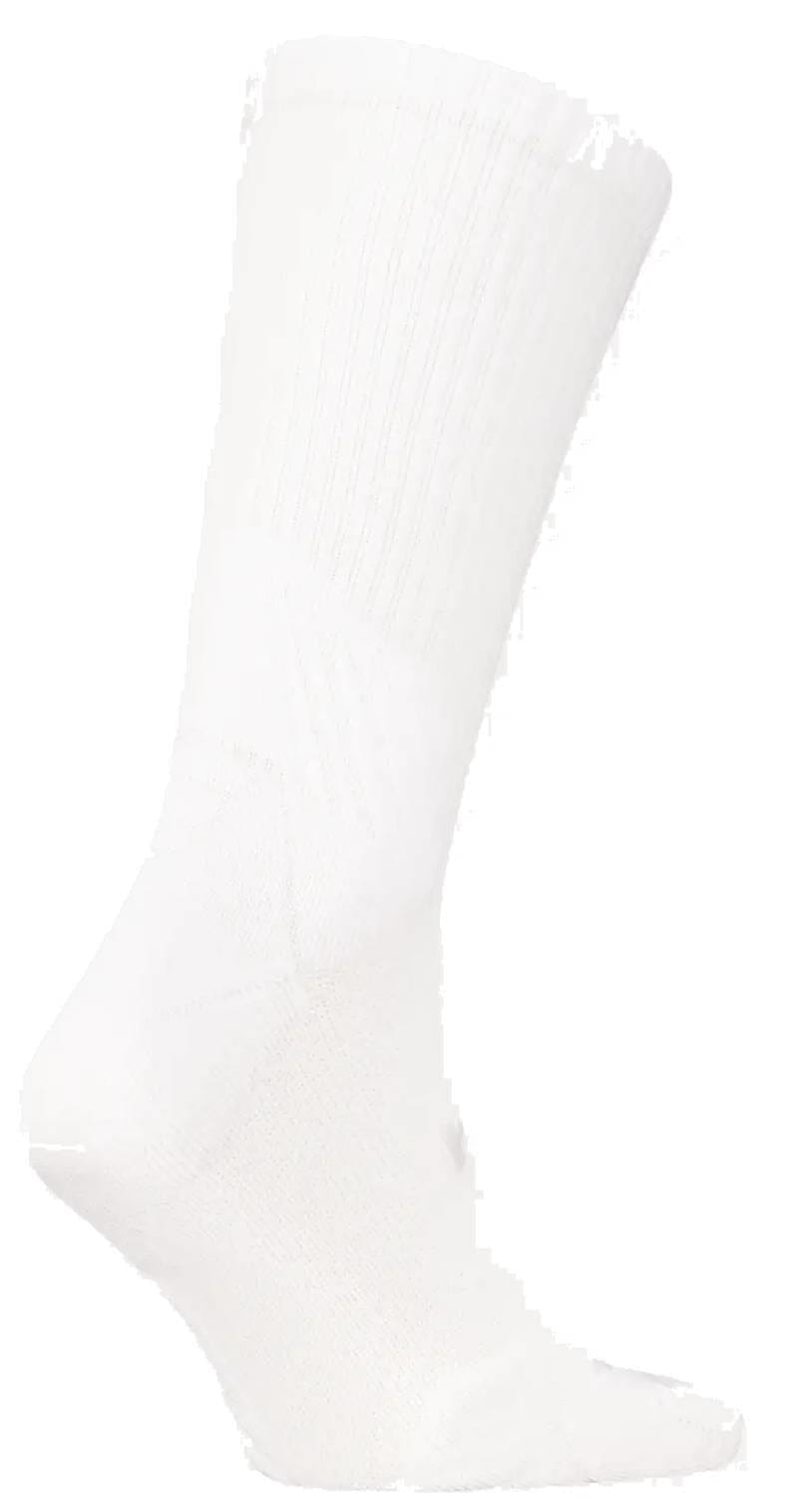 A single HEAD Crew Tennis Sock in white is displayed upright against a white background. The sock has a ribbed upper section and a smooth, moisture-wicking foot area for comfort.