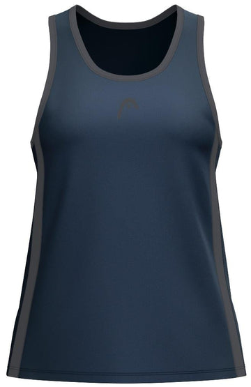 The HEAD Club 25 Tech Women's Tennis Tank Top - Navy is crafted from moisture-transfer microfiber, ensuring you stay cool during intense workouts. Featuring black trim and subtle branding, its smooth, fitted design is perfect for sports or casual wear.