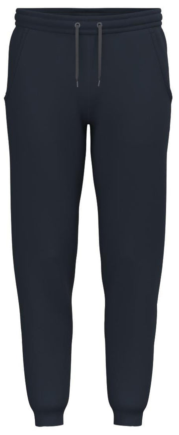 HEAD Club Original Men's Tennis Pants in navy, crafted from French terry for smooth comfort, feature an elastic waistband with drawstrings, side pockets, and elastic ankle cuffs—ideal for casual or tennis wear.