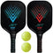 The Franklin Jet 2-Players Pickleball Set by Franklin features two dual-plated aluminum paddles—one with blue and one with red graphics—side by side above two yellow pickleballs, showcased on a white background.