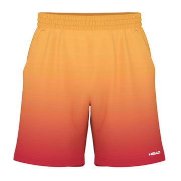 HEAD Vision Power II Men's Tennis Shorts in yellow and red come with an elastic waistband, a discreet white logo on the lower right leg, and are crafted using HEAD's Vision Power II technology. The design includes 4-way stretch and moisture-transfer microfiber to provide comfort and mobility for active endeavors.
