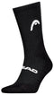 The HEAD Crew Tennis Sock in black features zonal cushioning, a white curved HEAD logo near the top, and "HEAD" in white on the side of the foot. Displayed on a white background.