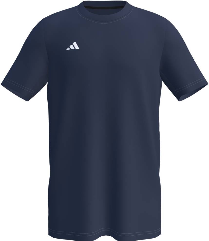 The adidas Court Mens Tennis T-Shirt - Navy features short sleeves, moisture-wicking fabric, and a small white adidas logo on the left chest. Displayed on a white background.
