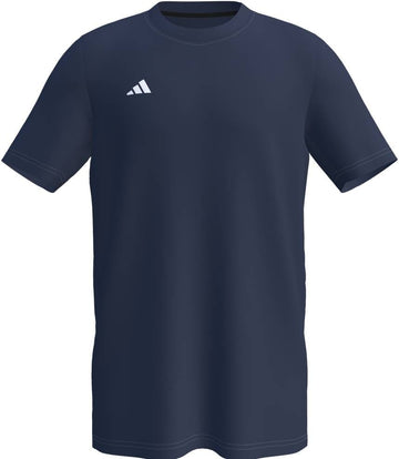The adidas Court Mens Tennis T-Shirt - Navy features short sleeves, moisture-wicking fabric, and a small white adidas logo on the left chest. Displayed on a white background.