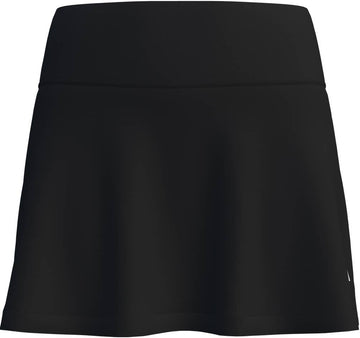 The adidas Court Womens Tennis Skirt - Black features a wide waistband, slight flare, and moisture-wicking fabric, shown against a white background.