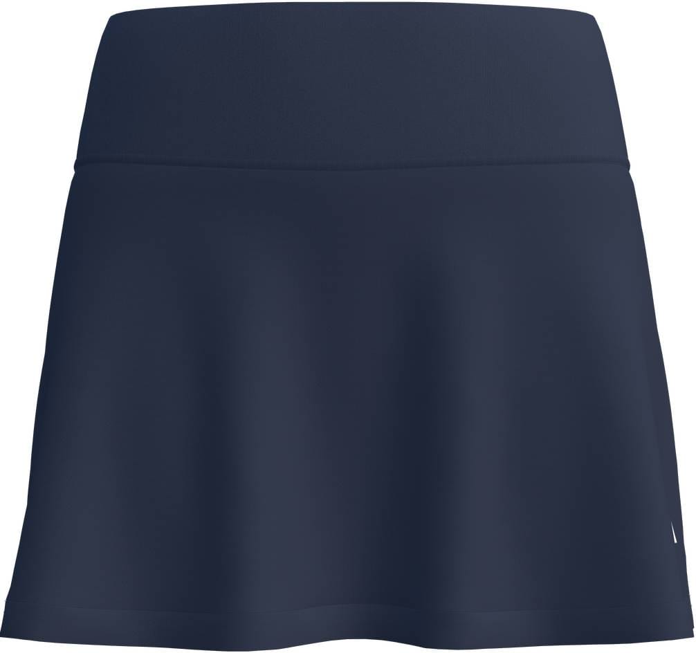 The adidas Court Womens Tennis Skirt - Navy features a wide waistband, slight flare, and moisture-wicking fabric, shown from the front against a white background.