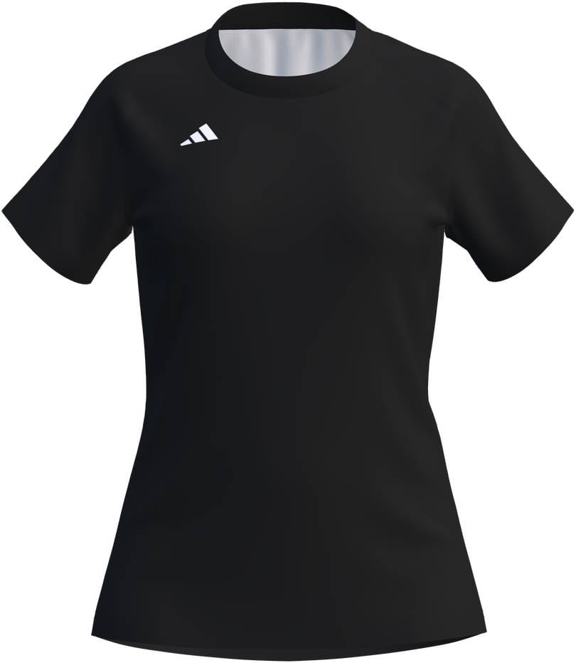 The adidas Court Womens Tennis T-Shirt - Black is a short-sleeve, crew-neck top with moisture-wicking fabric and a small white adidas Court logo on the left chest, shown on a plain white background.