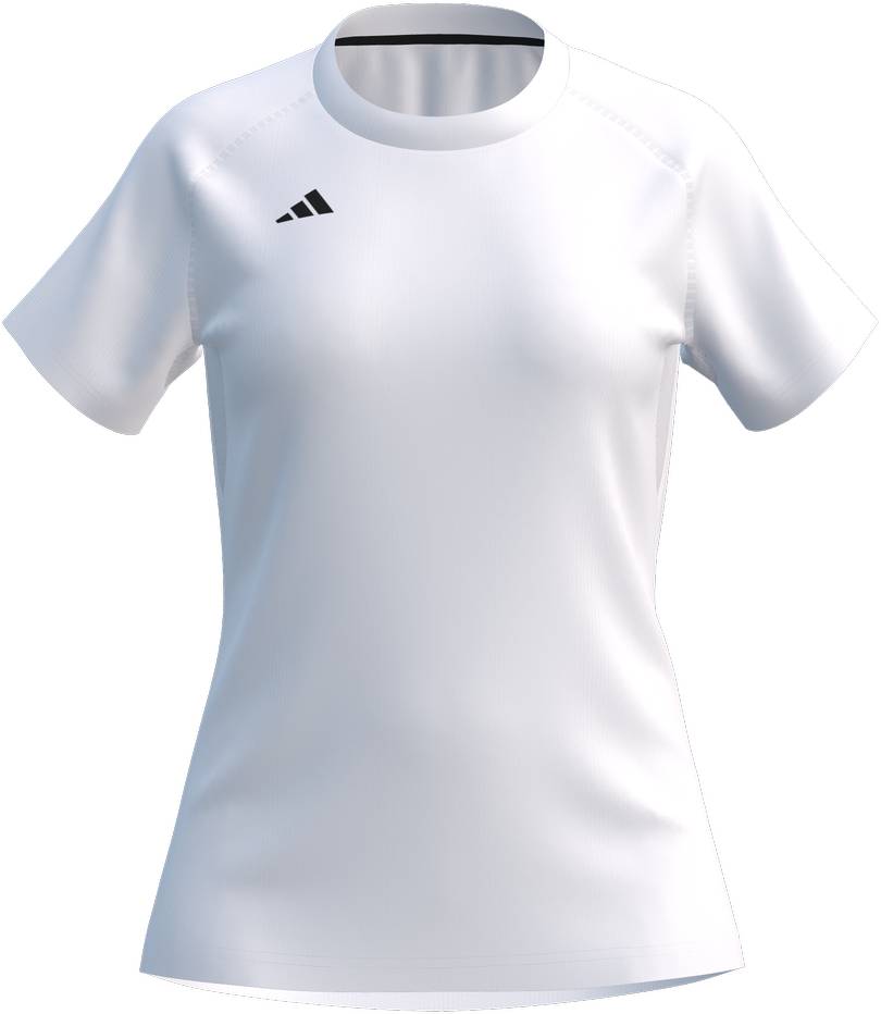 The adidas Court Womens Tennis T-Shirt - White features a small black Adidas logo on the left chest, moisture-wicking fabric, and a classic short-sleeve design.