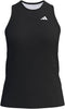 The adidas Court Womens Tennis Tank Top - Black is a sleeveless, moisture-wicking polyester tank with a white adidas logo on the upper left chest, shown against a plain white background.
