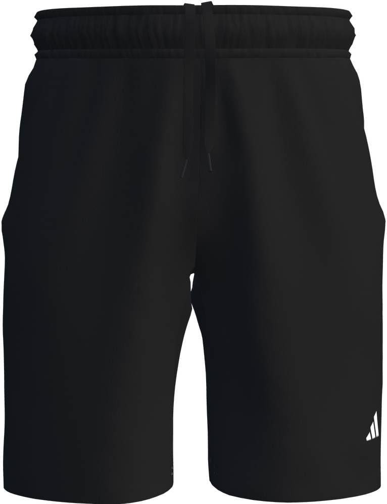Adidas Court Woven Mens Tennis Shorts - Black shown against a plain white background, featuring a drawstring waist, small white adidas logo near the hem, and moisture-wicking fabric.