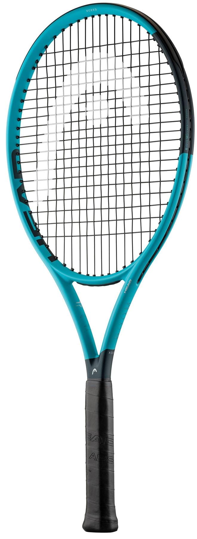 The HEAD IG Boom XCEED Tennis Racket by HEAD is shown upright with a blue and black graphite frame, black grip, and the "HEAD" logo along the frame, set against a white background. Ideal for beginners.