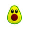 The Babolat Loony Damp Tennis Dampener - Avocado features a cute cartoon avocado with big black eyes and a red pit, outlined in green, for effective vibration reduction on your tennis racquet.