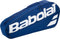 The Babolat Court XS 3 Racket Tennis Bag - Blue features a large white Babolat logo and zipper, offering a compact design to carry rackets and gear.
