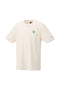 The Yonex Nature Series 16702 T-Shirt in Off White, made from recycled polyester, boasts a small green pine tree graphic on the left chest and a discreet logo on the left sleeve. Its UV reduction feature ensures it blends style with sustainability for any casual outing.