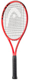 The HEAD MX Attitude COMP Tennis Racket by HEAD features a lightweight red and black design with black grip and strings, "LATITUDE" on the frame, and is ideal for beginners seeking comfortable play.
