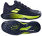 A pair of Babolat Propulse Junior 3 All Court Boys Tennis Shoes in Black/Aero, with a side logo and Michelin textured outsole. One shoe is shown from the side, the other from below to highlight the tread pattern.