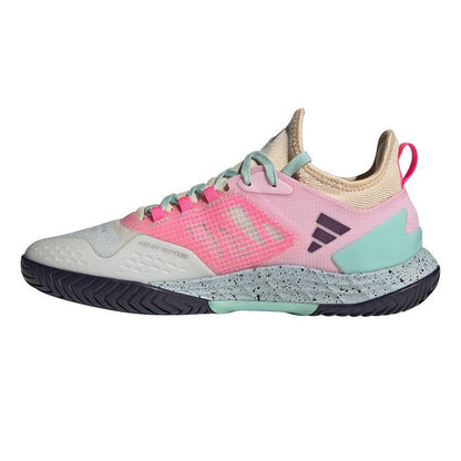 ADIDAS Adizero Ubersonic 4.1 Mens Tennis Shoes - Crystal White / Aurora Met / Semi Flash Aqua - Left