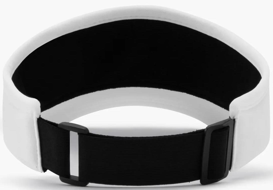 A close-up of the Yonex 40126EX Tennis Visor - White, featuring an adjustable black strap and white padded outer lining, viewed from the back.