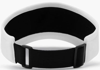 A close-up of the Yonex 40126EX Tennis Visor - White, featuring an adjustable black strap and white padded outer lining, viewed from the back.