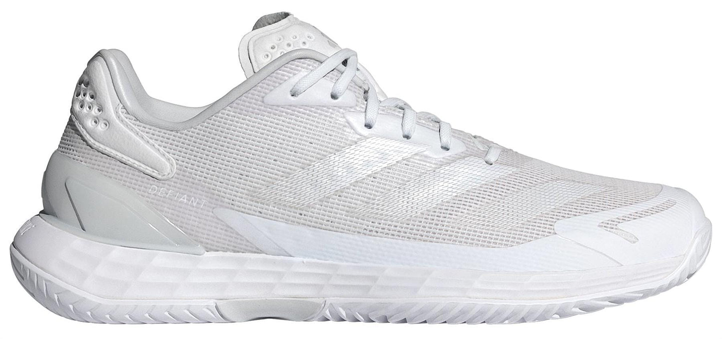 The adidas Defiant Speed 2 Women's Tennis Shoes in white feature a textured upper, lace-up closure, cushioned sole, and subtle branding—ideal lightweight tennis sneakers for active women.