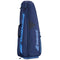 The Babolat Backrack 3 Tennis Bag in dark blue stands upright, prominently showcasing the Babolat brand name in bold white letters. Made from recycled polyester, it features multiple racket compartments and zippers, with vibrant blue accents and a convenient handle on top.