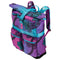Stand out on and off the court with the HEAD Tour 30L Tennis Backpack - Palm Tree Crew, featuring a bold purple and pink geometric pattern, black palm trees, turquoise straps, roll-top closure, and two front pockets.