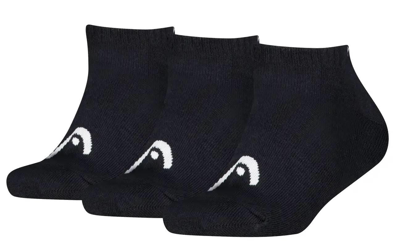 Three pairs of HEAD All Sport Sneaker Tennis Socks in black, featuring a small white design near the toes and cushioned soles for comfort, are displayed side by side on a white background.