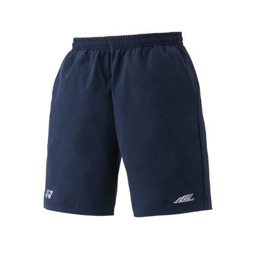 The Yonex 15190EX Lee Chong Wei LCW Shorts in navy blue offer a lightweight and comfortable fabric with UV Reduction. These shorts feature two small logos on each leg's hem and an elastic waistband, incorporating high-performance technologies for optimal athletic wear.