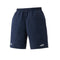 The Yonex 15190EX Lee Chong Wei LCW Shorts in navy blue offer a lightweight and comfortable fabric with UV Reduction. These shorts feature two small logos on each leg's hem and an elastic waistband, incorporating high-performance technologies for optimal athletic wear.