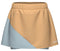 The HEAD Dynamic Womens Tennis Skort in Apricot/Light Blue features an elastic waistband, contrasting diagonal panels, "HEAD" branding, and is made from moisture transfer microfibre for comfort on the court.