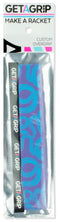 The Get A Grip Tennis Overgrip - Hydra features a purple grip with blue swirl designs and bold "MAKE A RACKET" branding, making it the perfect tennis gift for any player.