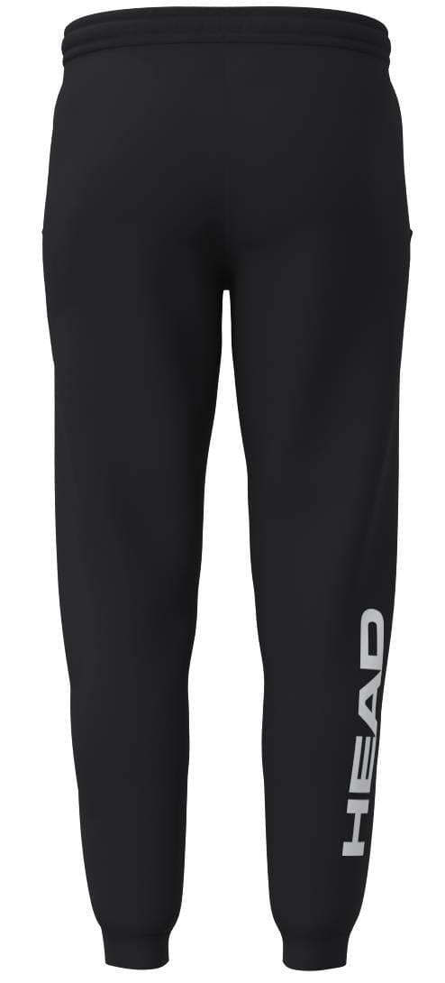 The HEAD Club Original Men's Tennis Pants in black feature soft French terry, an elastic waistband and cuffs, and bold white "HEAD" branding along the lower right leg.