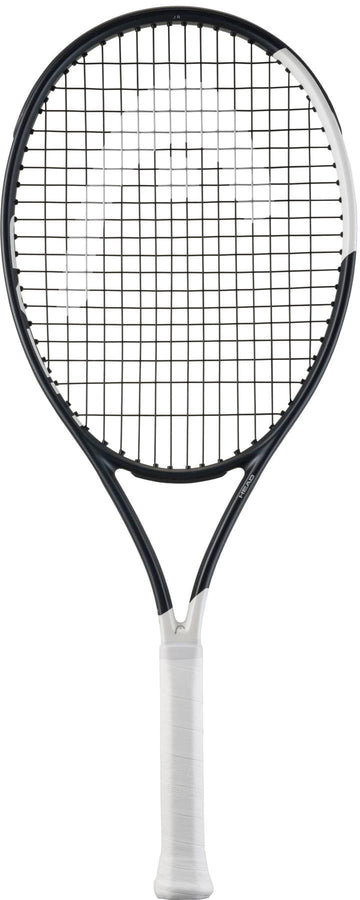 A HEAD Speed Junior 26 2026 Tennis Racket by HEAD, featuring a black and white design with a white grip, shown against a plain white background.