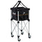 The HEAD Tennis Ball Trolley includes a detachable black bag emblazoned with the "HEAD" logo, mounted on a collapsible metal frame with four wheels for effortless mobility. It features dual carrying handles and a secure lid, making it ideal for tennis enthusiasts who are always on the move.
