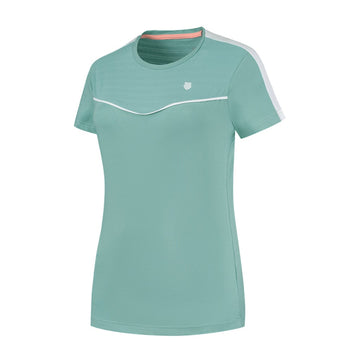 A Nile Blue K-Swiss tennis top with white trim, designed in the style of the Tac Hypercourt line.
