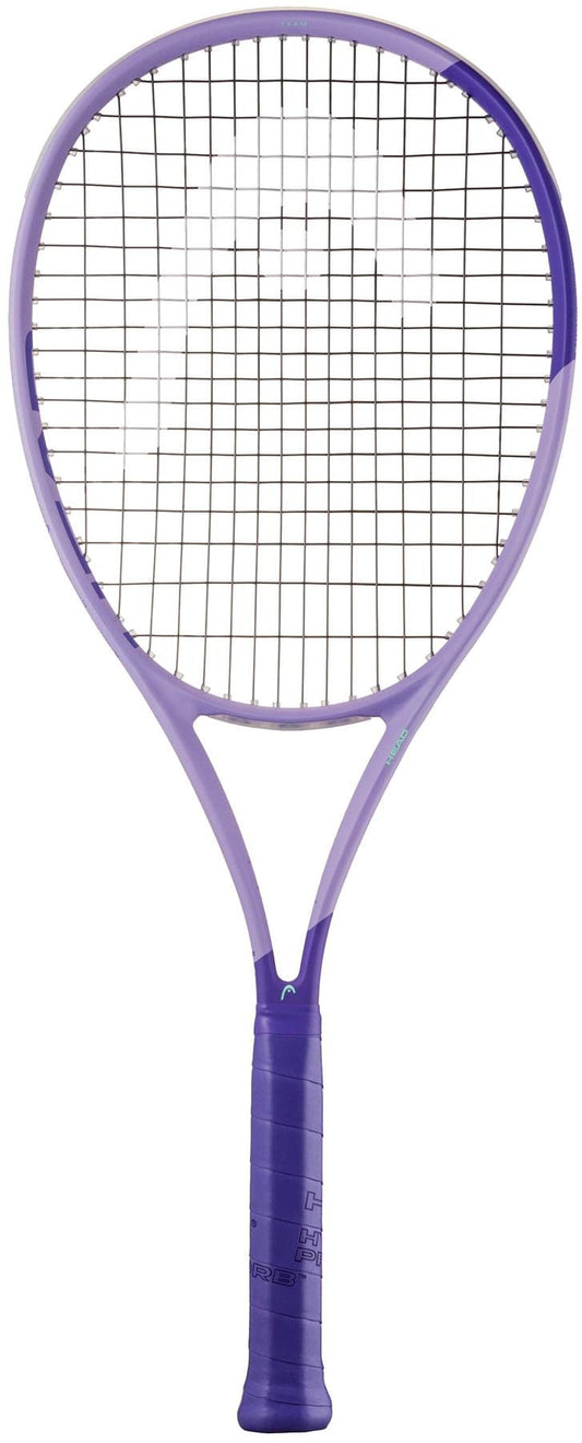 The HEAD Boom Jr Alternate 2026 Junior Tennis Racket by HEAD is shown in purple with a black grip, white strings, a rounded frame, and Hy-Bor technology against a plain white background.
