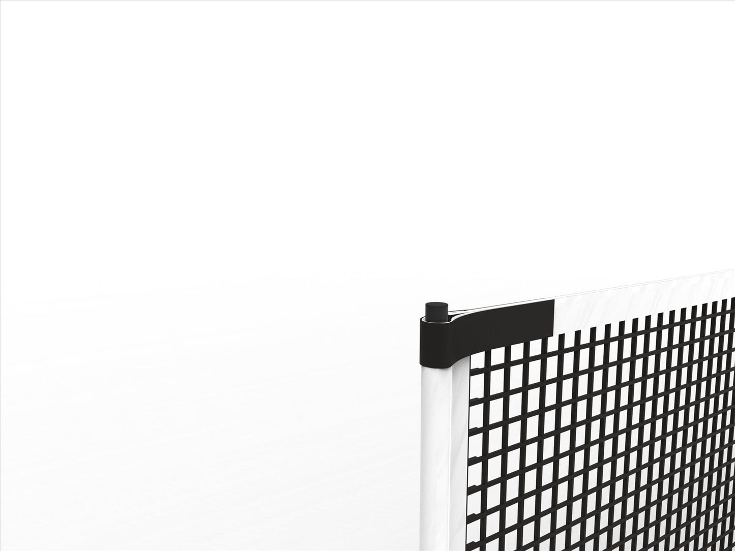 Close-up of the Pickleball United Driveway 10 Junior Pickleball Net by Pickleball United, featuring a black and white mesh corner, shown against a plain white background.
