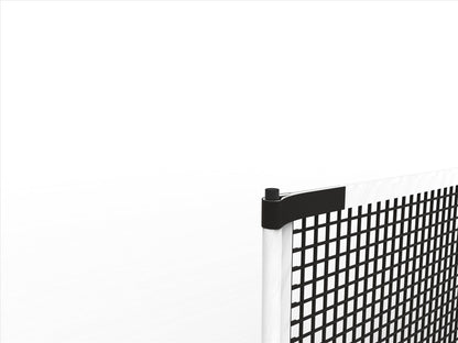 Close-up of the Pickleball United Driveway 10 Junior Pickleball Net by Pickleball United, featuring a black and white mesh corner, shown against a plain white background.