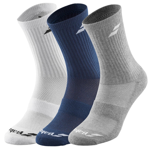 Babolat Long 3 Pack Tennis Socks - White / Blue / Grey