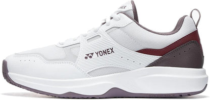 The Yonex Pro-Move Classic WIDE Men's Tennis Shoes in white/red feature a lightweight mesh and synthetic upper, lace-up closure, and rounded rubber sole for comfort and grip.