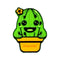 The Babolat Loony Damp Tennis Dampener - Cactus features a cartoon green cactus with a happy face, black eyes, a wide smile, and a small yellow flower on top, sitting in a yellow pot and made by Babolat.