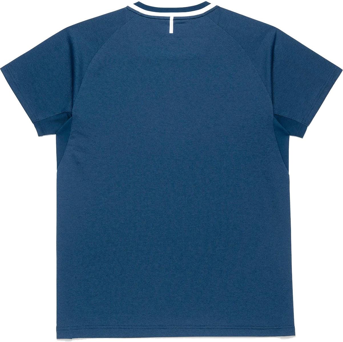 The Yonex 10712YX Crew Neck Men's Tennis T-Shirt in Indigo Blue is shown from the back. This Yonex tee features a crew neck with a white stripe at the collar, offering classic style and sports performance.