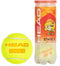A can of HEAD 3B Stage 2 Tennis Balls - Orange, designed for ages 8-9, with an orange label and cartoon tennis ball character next to a close-up of a yellow kids’ ball marked "HEAD STAGE 2".