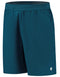 A pair of blue opal men's tennis shorts by K-Swiss, featuring an elastic waistband and a discreet white logo near the hem. The K-Swiss Hypercourt 8 Inch Shorts include side pockets and a mesh lining for enhanced breathability.