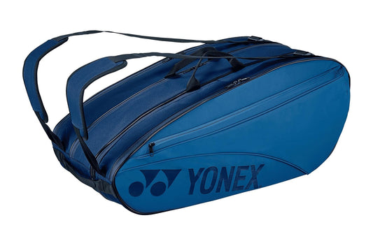 The Sky Blue Yonex 42329EX Team 9 Racket Tennis Bag features multiple compartments for optimal racket storage and includes comfortable shoulder straps.