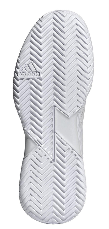 The image displays the textured white sole of the adidas Defiant Speed 2 Women's Tennis Shoes, featuring a herringbone pattern and adidas logo, emphasizing its lightweight design.